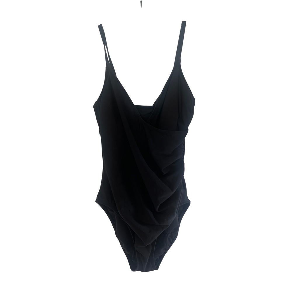 Freely Swimsuit Women Size L Black One Piece Surplice Ruched V-Neck Swimwear